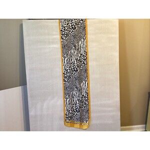adrienne vittadini scarf animal print 100% silk 52x11” gold black